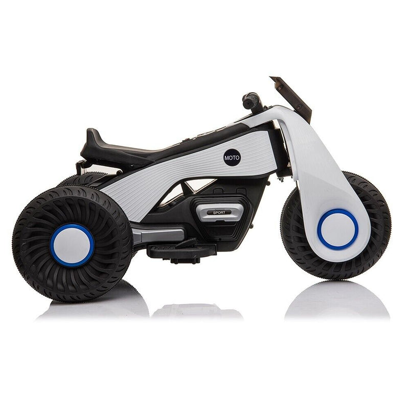 White 3-Wheel Electric Motorcycle for Kids with Dual Drive System