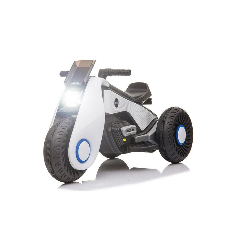 White 3-Wheel Electric Motorcycle for Kids with Dual Drive System