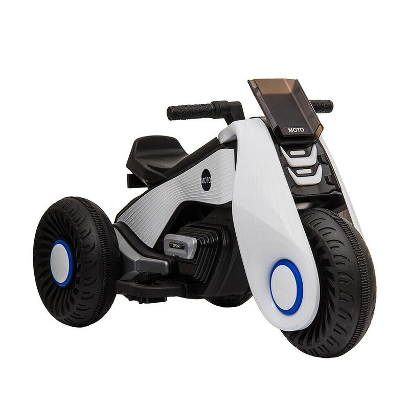 White 3-Wheel Electric Motorcycle for Kids with Dual Drive System