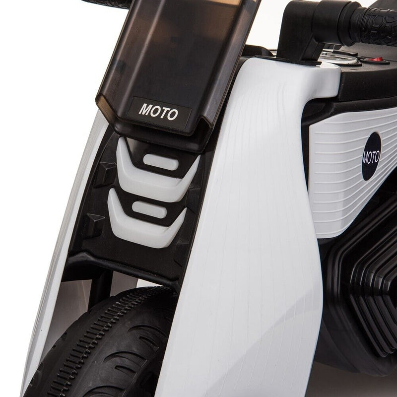 White 3-Wheel Electric Motorcycle for Kids with Dual Drive System
