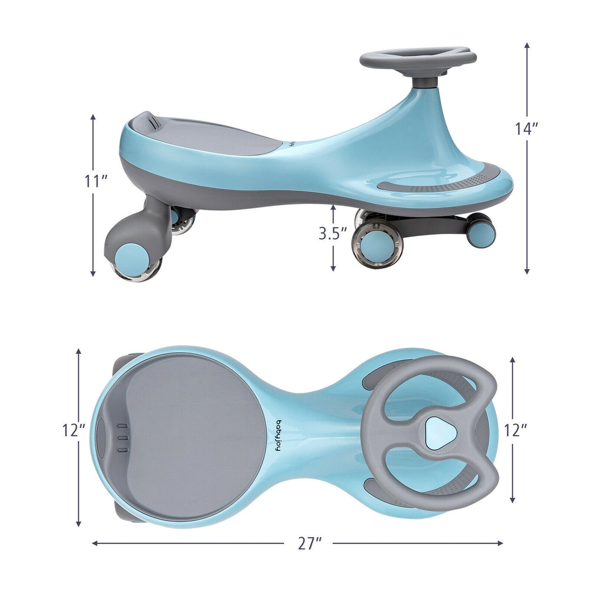 Blue Wiggle Car Ride-On Toy with Flashing Wheels for Toddlers and Kids
