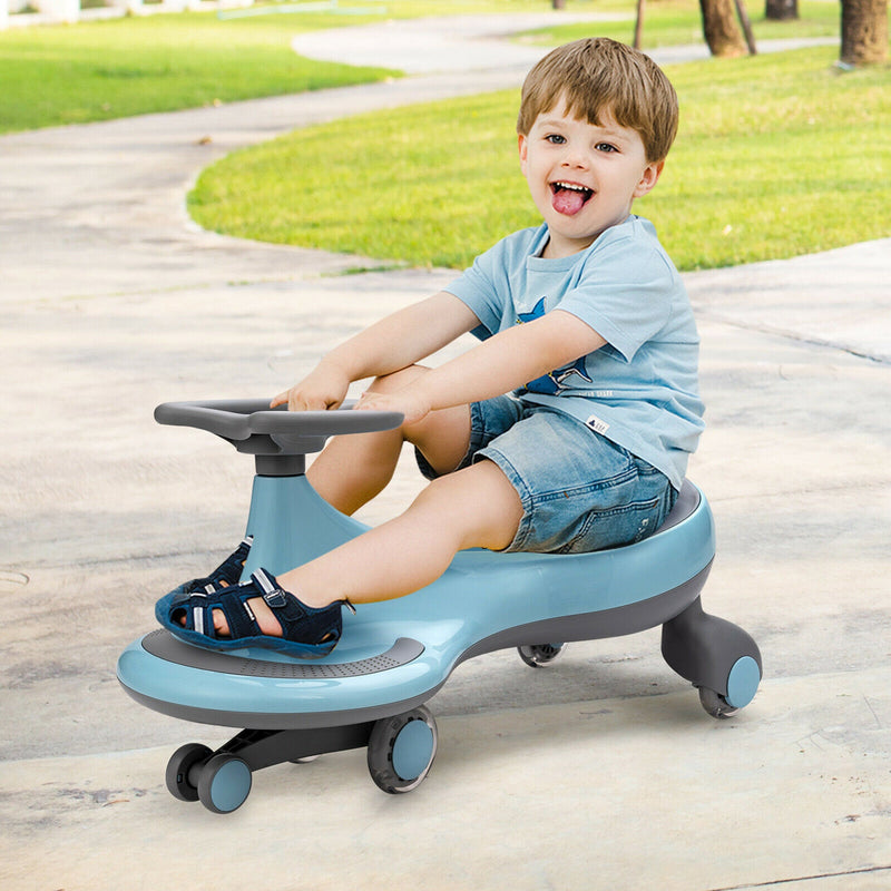 Blue Wiggle Car Ride-On Toy with Flashing Wheels for Toddlers and Kids