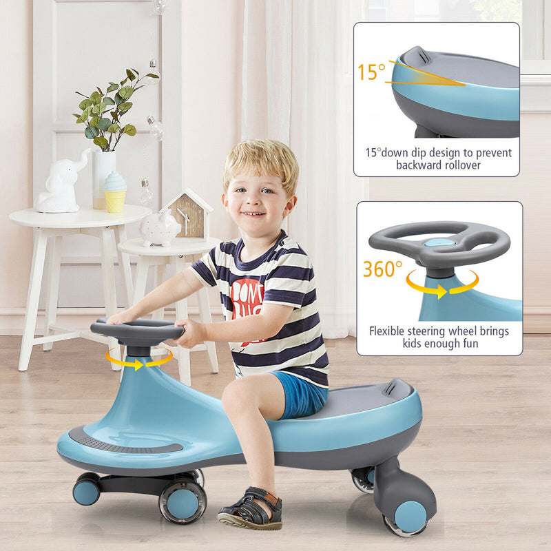 Blue Wiggle Car Ride-On Toy with Flashing Wheels for Toddlers and Kids