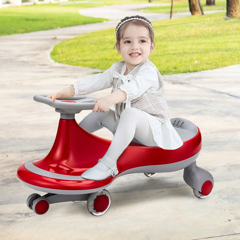 Wiggle Car Ride-On Toy with Flashing Wheels for Toddlers and Kids in Red