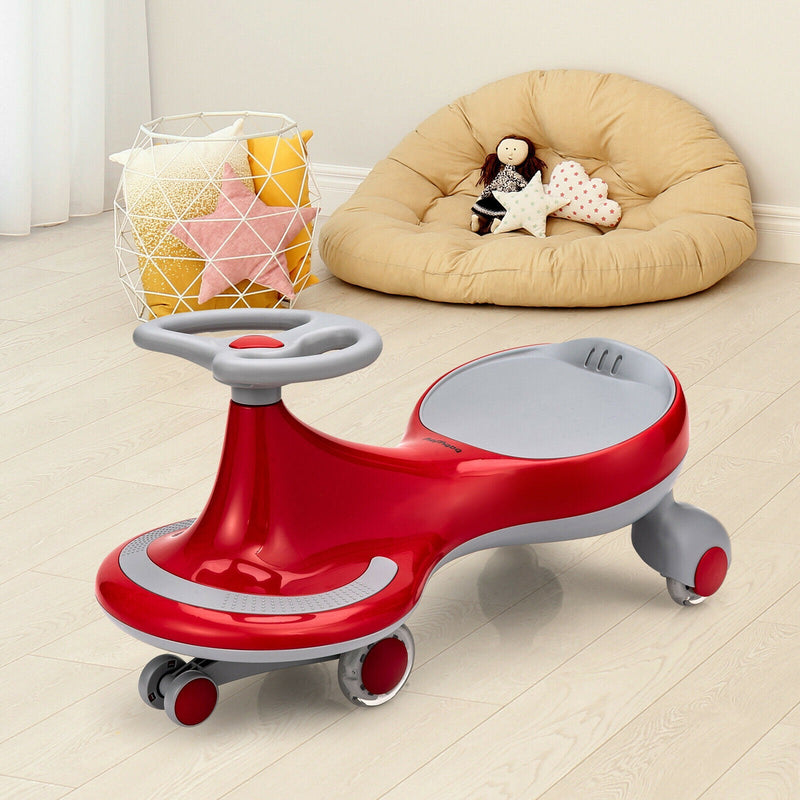 Wiggle Car Ride-On Toy with Flashing Wheels for Toddlers and Kids in Red