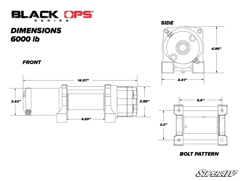 Black Ops 6000 LB. UTV Winch (WITH WIRELESS REMOTE & SYNTHETIC ROPE) with Auto Stop Fairlead Kit