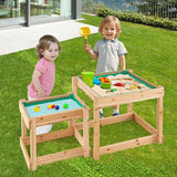 Wooden Sand and Water Table with Protective Cover for Kids, Natural Finish