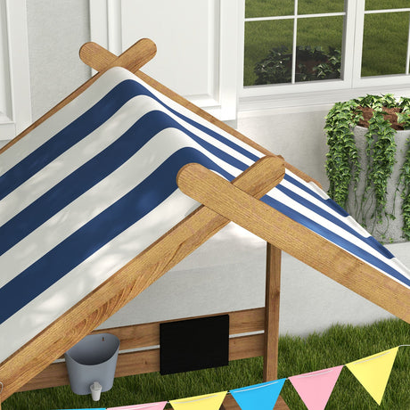 Wooden Sandbox with Canopy and Playhouse Design for Ages 3-7, Brown