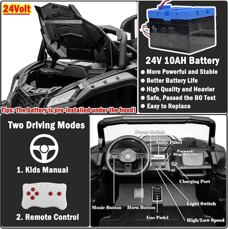 24V 4WD XXL Ride-On UTV Car for Big Kids with 2-Seater Capacity