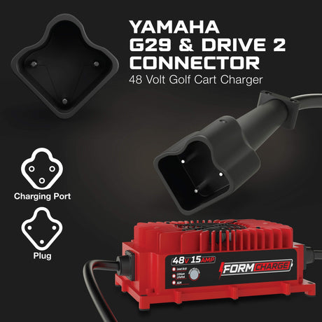 YAMAHA 48V Golf Cart Charger - G29, Drive & Drive 2 - 48V 15A Lithium, LiFePO4, Lead Acid, AGM FORM Charge