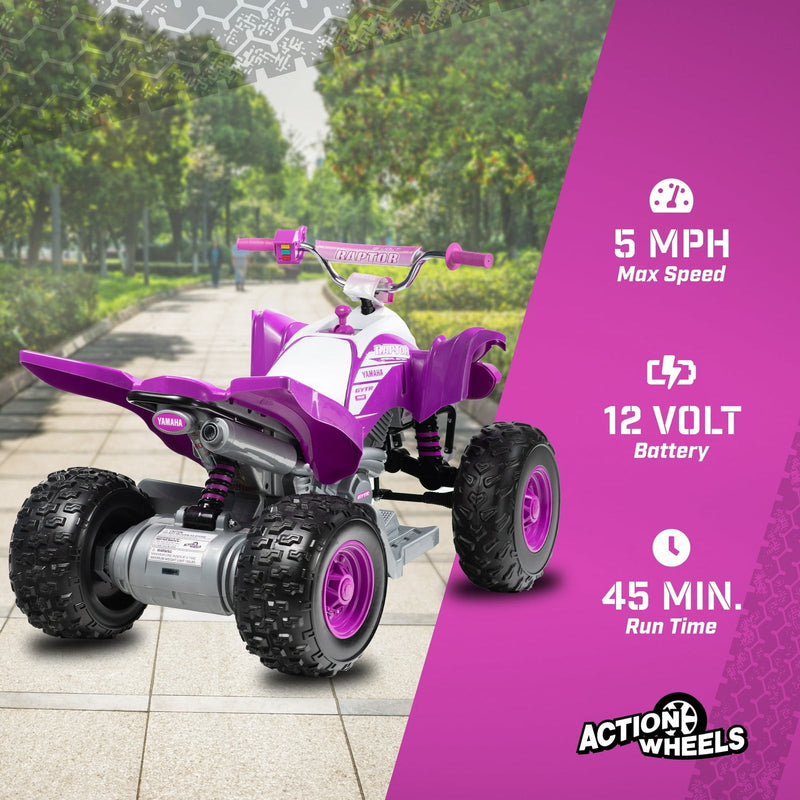 Yamaha Raptor 12V Battery Ride-On ATV in Purple with Music for Ages 3–5