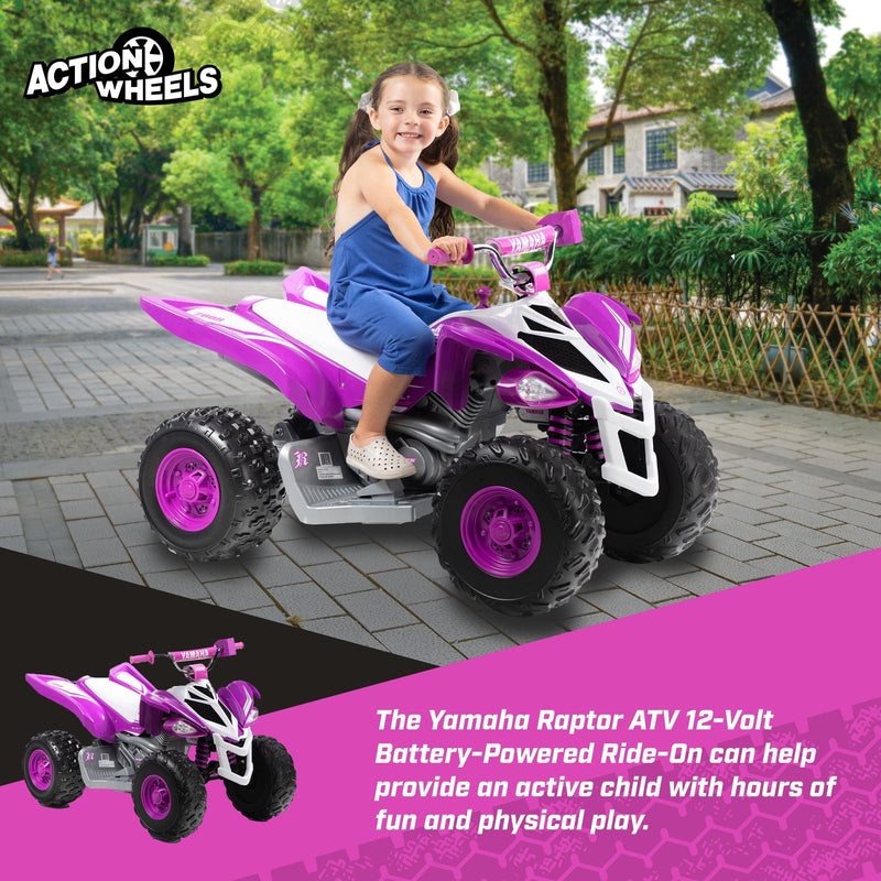 Yamaha Raptor 12V Battery-Powered Purple Ride-On ATV with Music for Ages 3-5
