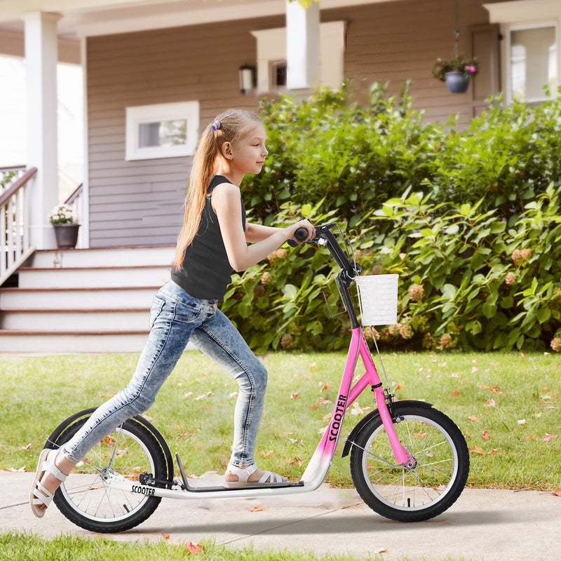 Youth Kick Scooter with Adjustable Handlebars, Double Brakes, and 16-Inch Inflatable Tires