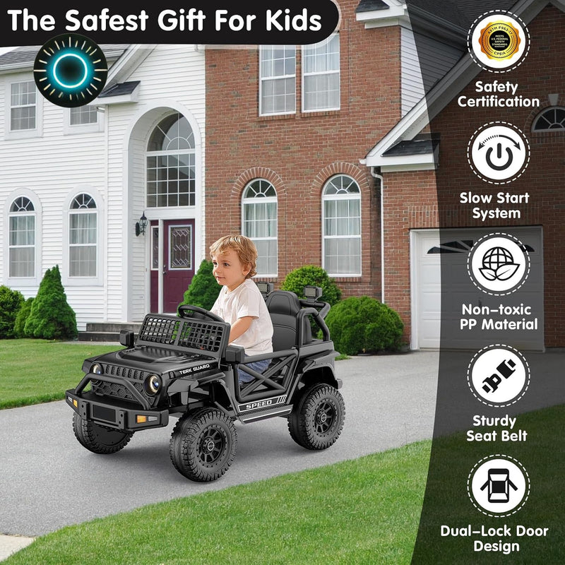 12V Electric Ride-On Jeep Truck with Power Wheels for Toddlers Ages 1-3