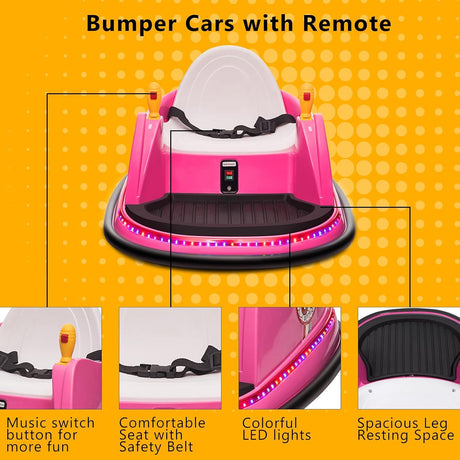 12V Electric Ride-On Bumper Car for Toddlers with 360 Degree Spin and Remote Control