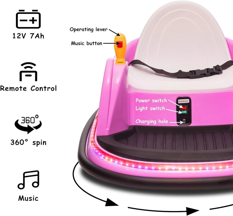 12V Electric Ride-On Bumper Car for Kids and Toddlers Ages 2-6 Years - Purple