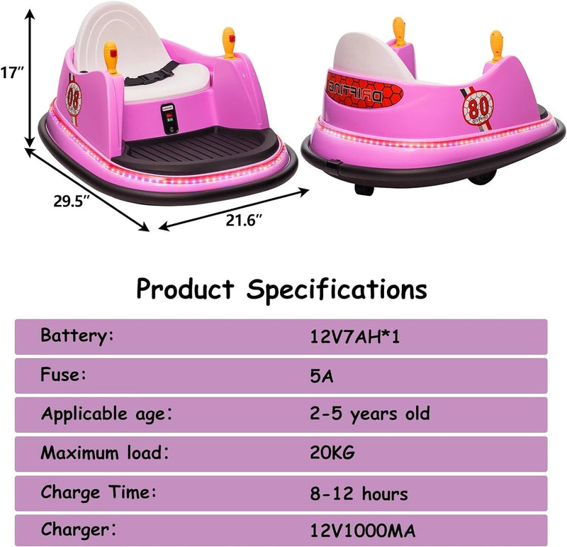 12V Electric Ride-On Bumper Car for Kids and Toddlers Ages 2-6 Years - Purple