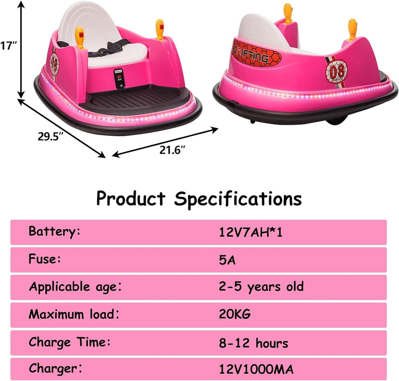 12V Kids Ride-On Bumper Car with Remote Control, 360° Spin, and Flashing Lights for Toddlers