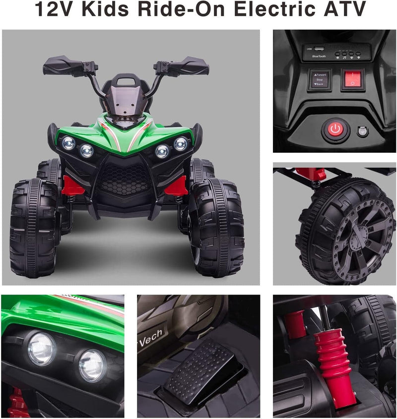 12V Electric Kids Ride-On Off-Road ATV Quad Car with 2 Speeds Green