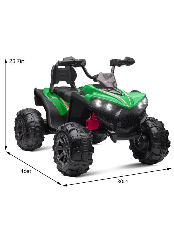 12V Kids Electric Ride-On Off-Road ATV Quad Car Toy with 2 Speeds and LED Lights Green