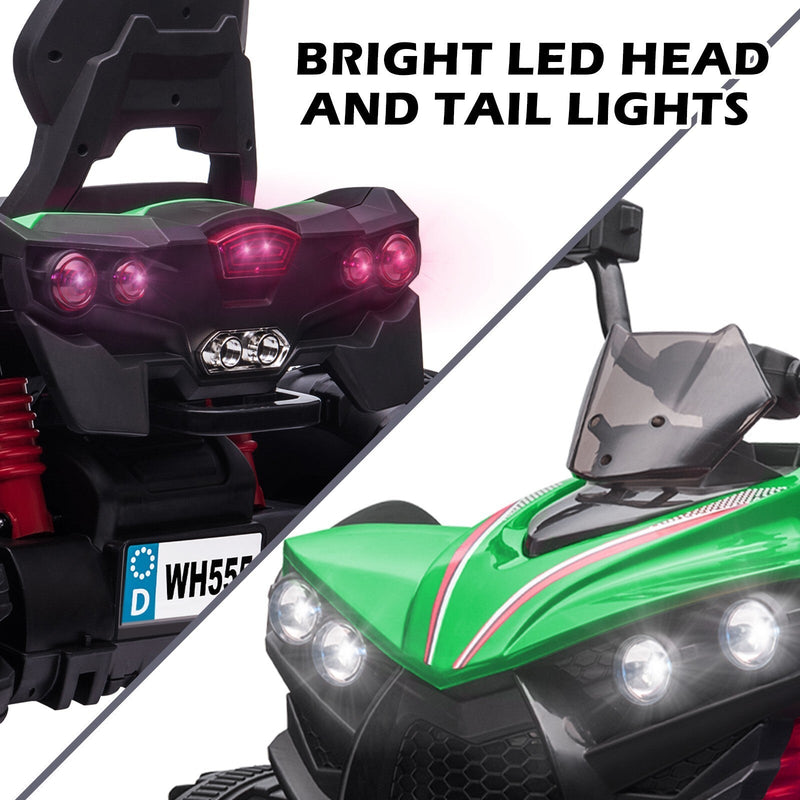 12V Kids Electric Ride-On Off-Road ATV Quad Car Toy with 2 Speeds and LED Lights Green