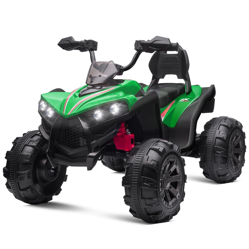12V Kids Electric Ride-On Off-Road ATV Quad Car Toy with 2 Speeds and LED Lights Green