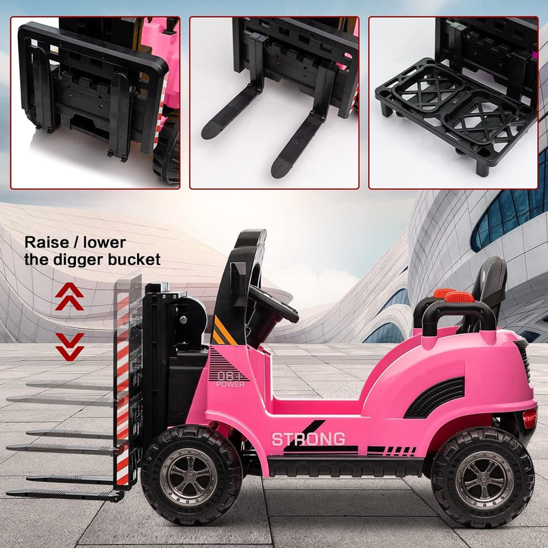 12V Kids Ride-On Forklift Toy Car with Horn for Pretend Construction Play