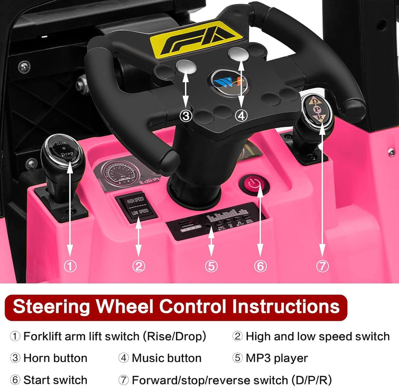 12V Kids Ride-On Forklift Toy Car with Horn for Pretend Construction Play