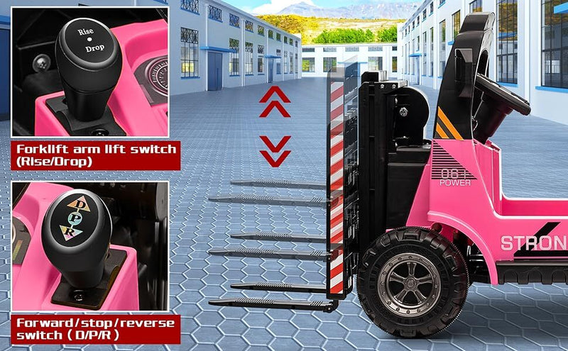 12V Kids Ride-On Forklift Toy Car with Horn for Pretend Construction Play