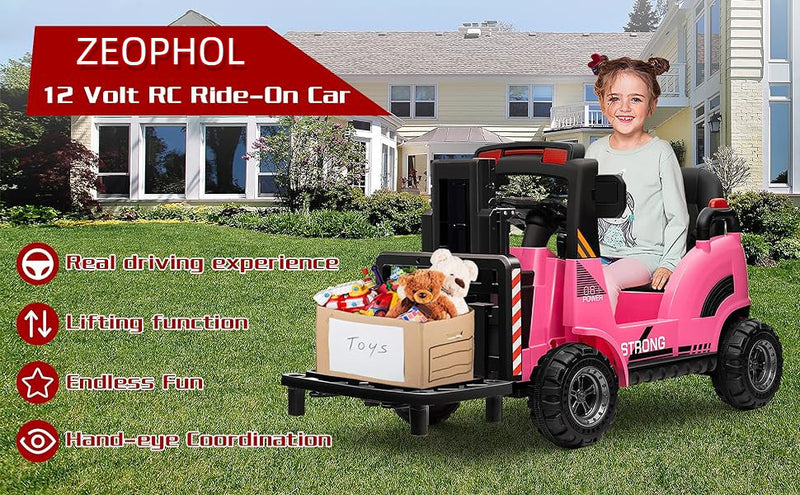 12V Kids Ride-On Forklift Toy Car with Horn for Pretend Construction Play