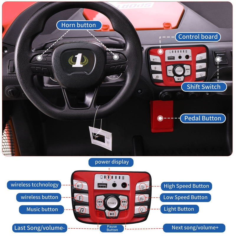 24V Electric 2-Seater Kids Ride-On UTV Truck with 4WD and Remote Control, 4x80W Motors