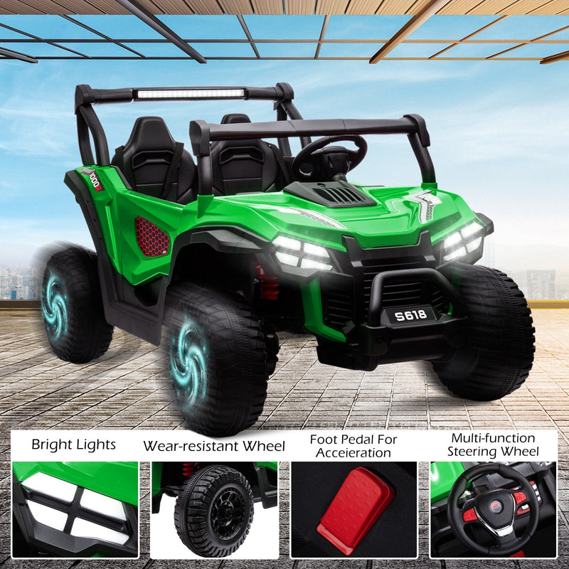 24V Kids Electric 2-Seater Ride-On UTV Truck 55in with Remote Control and 4x80W Motors Green