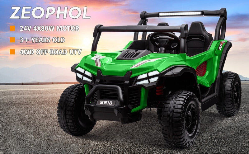 24V Kids Electric 2-Seater Ride-On UTV Truck 55in with Remote Control and 4x80W Motors Green