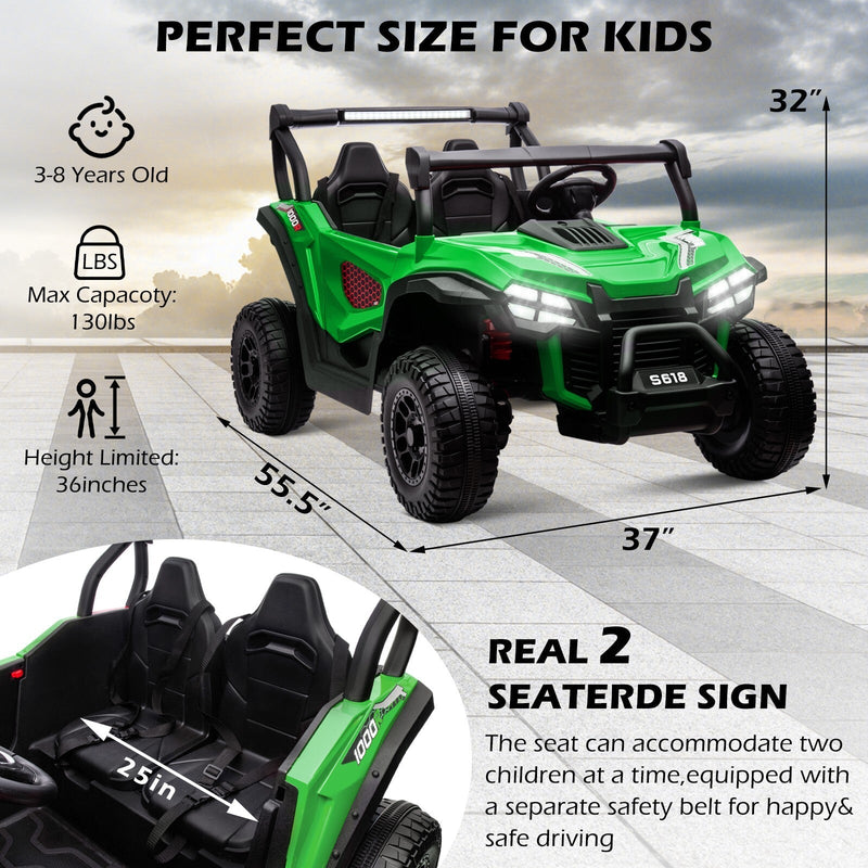 24V Kids Electric 2-Seater Ride-On UTV Truck 55in with Remote Control and 4x80W Motors Green