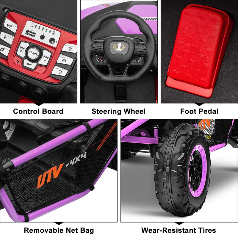 24V Kids 2-Seater Ride-On UTV Truck with 300W Motor, Remote Control, EVA Tires, Purple