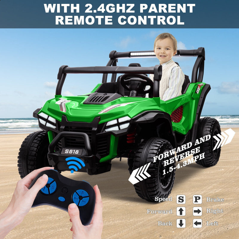 24V Kids Electric 4WD Ride-On UTV Truck, 2-Seater, Green, 80W Motor