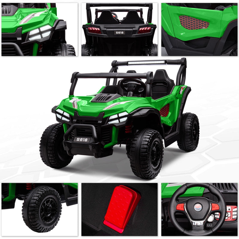 24V Kids Electric 4WD Ride-On UTV Truck, 2-Seater, Green, 80W Motor