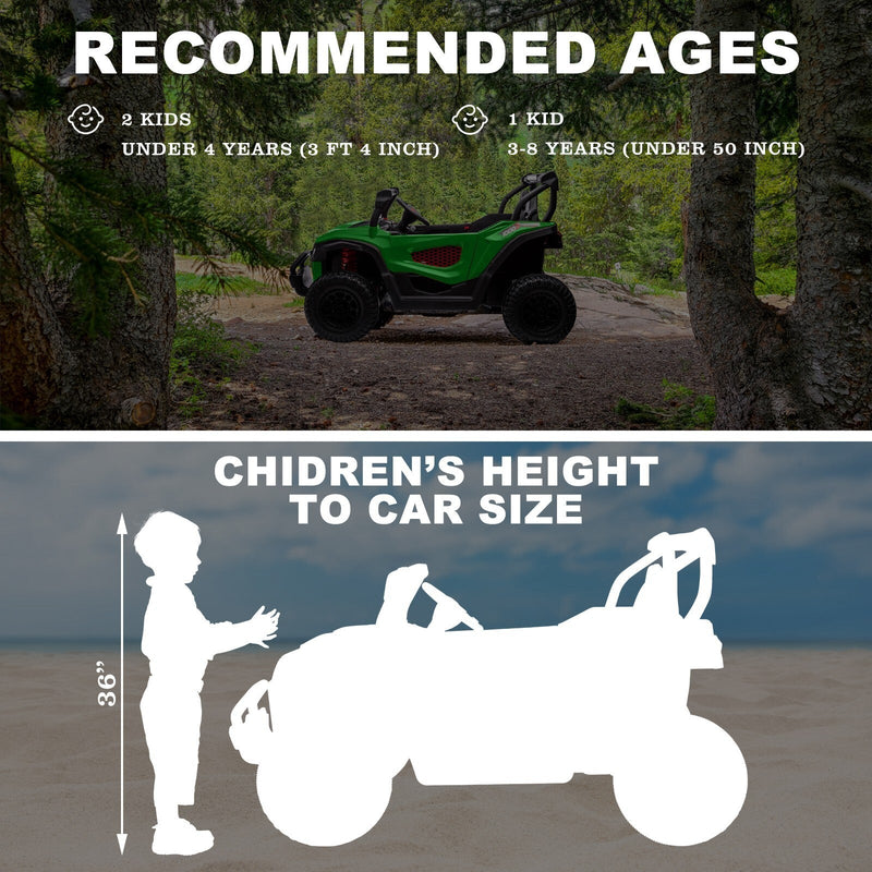 24V Kids Electric 4WD Ride-On UTV Truck, 2-Seater, Green, 80W Motor