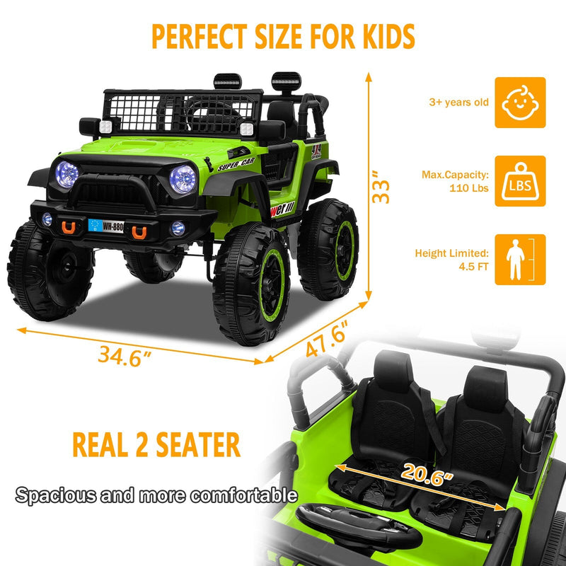 12V Electric 4-Wheel Kids Ride-On Truck with Remote Control and 2 Seats, Green