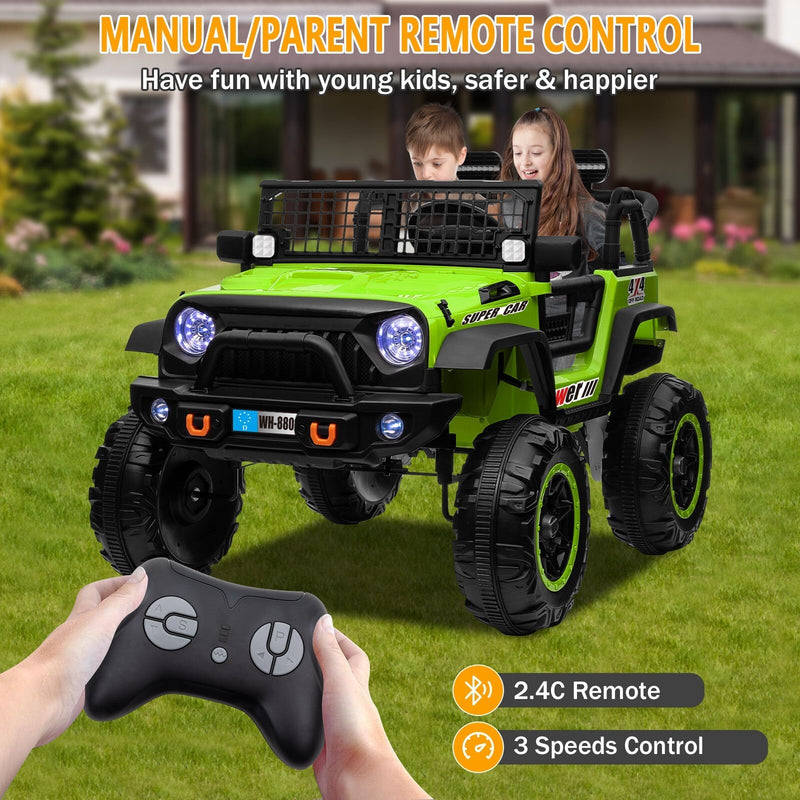 12V Electric 4-Wheel Kids Ride-On Truck with Remote Control and 2 Seats, Green