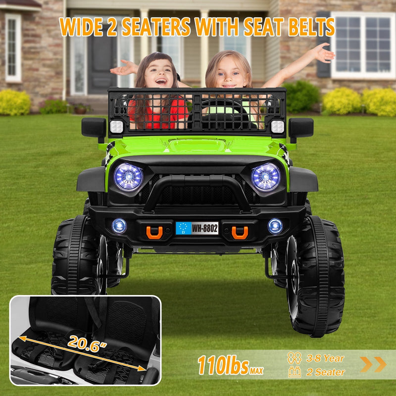 12V Electric 4-Wheel Kids Ride-On Truck with Remote Control and 2 Seats, Green