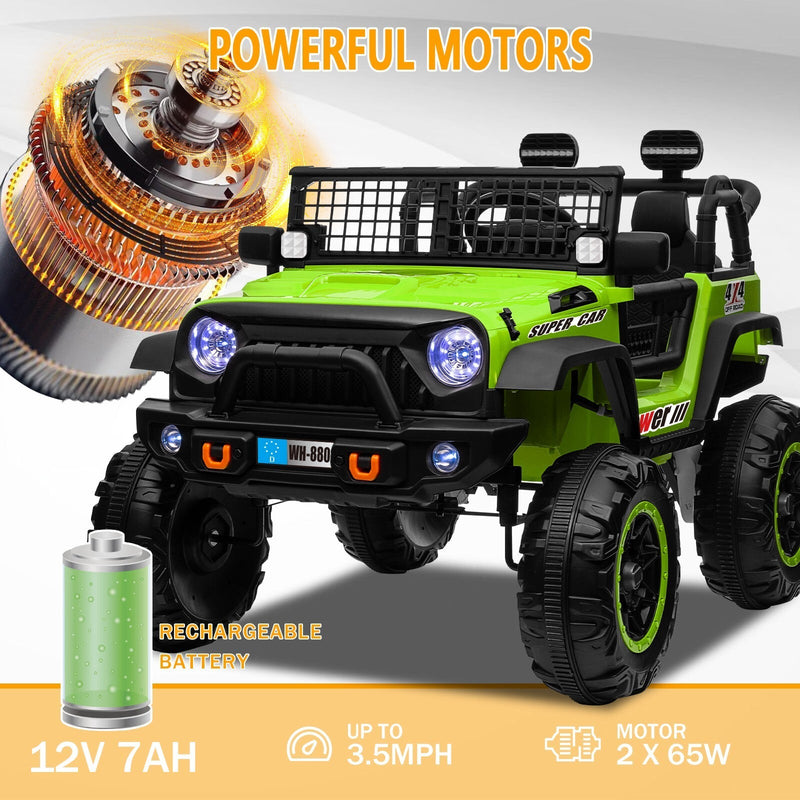 12V Electric 4-Wheel Kids Ride-On Truck with Remote Control and 2 Seats, Green