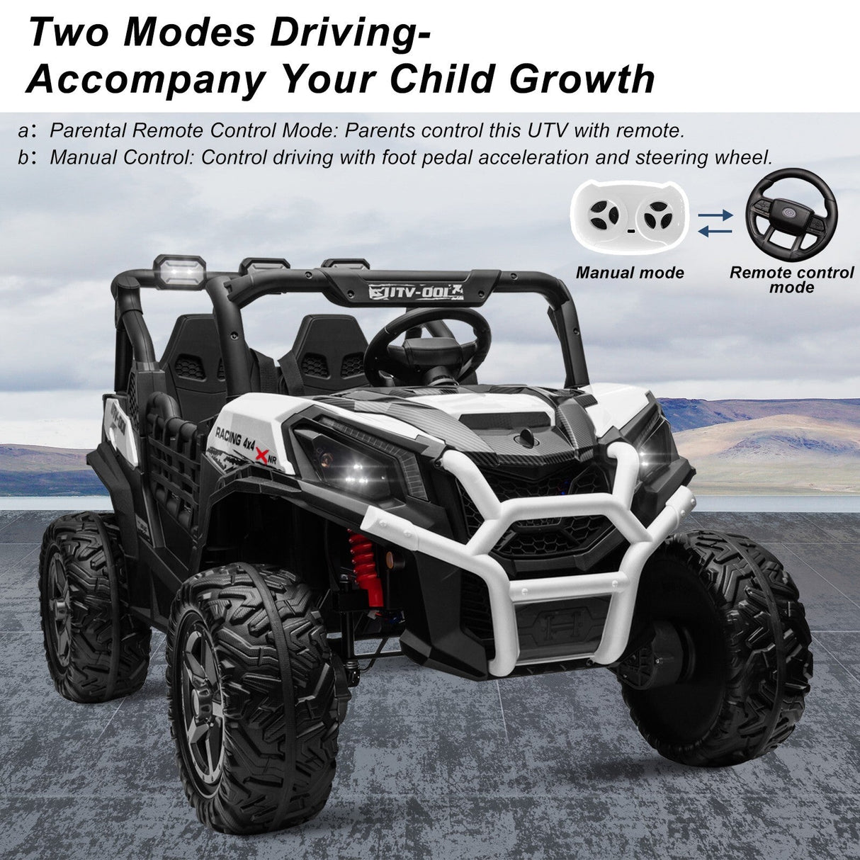 Electric Kids Ride-On 4WD/2WD UTV Truck with 24V Power, Bluetooth, and Music Features