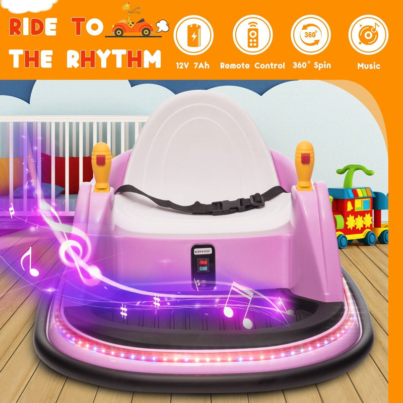 12V Kids Ride-On Bumper Car with Remote Control, 360° Spin and Flashing Lights for Toddlers