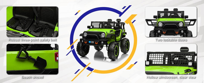 12V Electric Kids Ride-On Truck with Remote Control and 2 Seats, Green