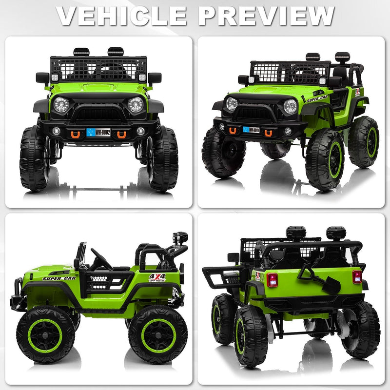 12V Electric Kids Ride-On Truck with Remote Control and 2 Seats, Green