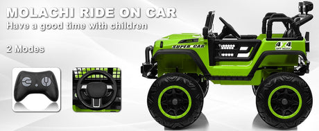 12V Electric Kids Ride-On Truck with Remote Control and 2 Seats, Green
