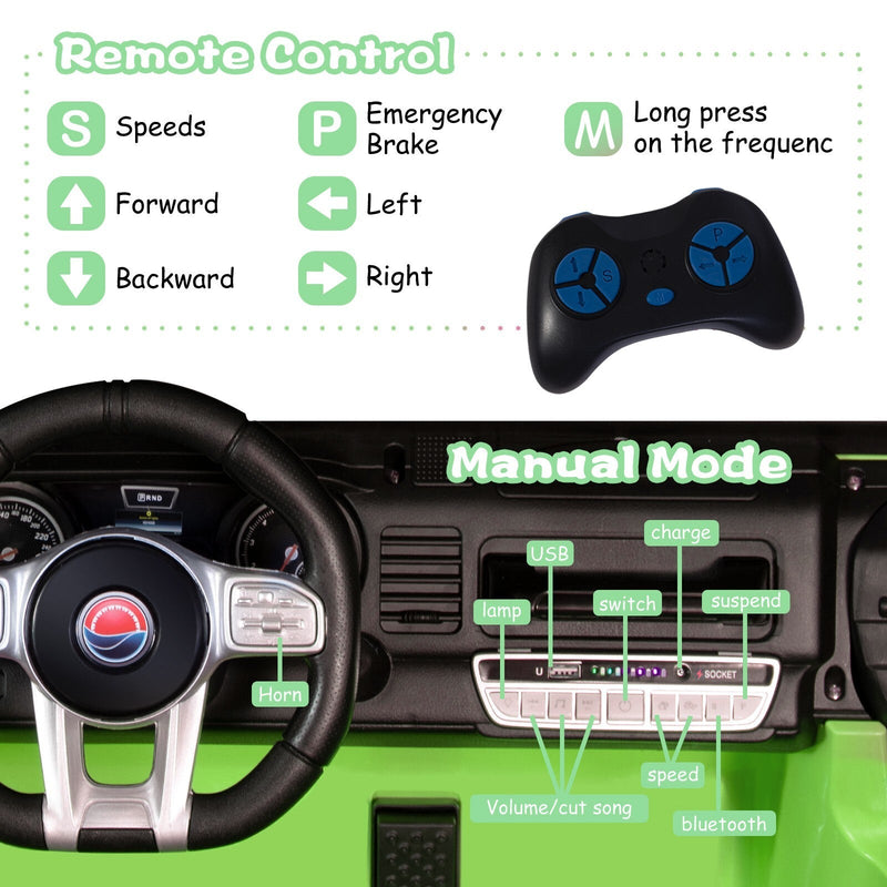 12V Electric Kids Ride-On Jeep Truck with Remote Control Battery-Powered Car Green