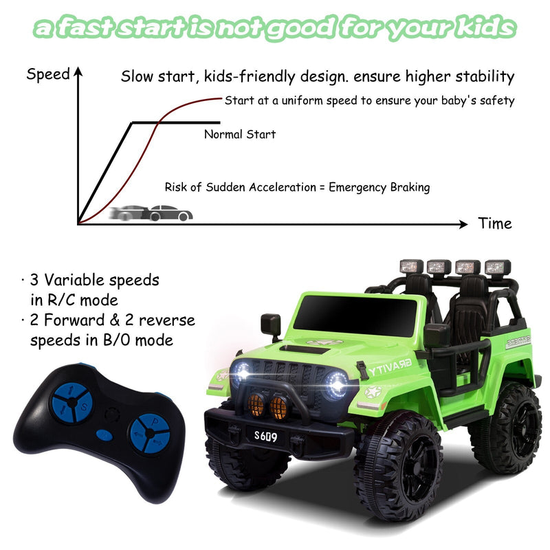 12V Electric Kids Ride-On Jeep Truck with Remote Control Battery-Powered Car Green