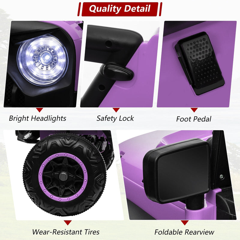 24V Electric Kids Ride-On Car with 2 Seats and 4WD/2WD Switch - Purple